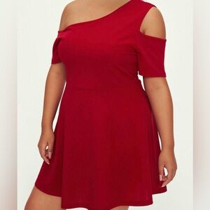 SHEIN Red A-Line Cocktail Dress with Asymmetrical Neckline